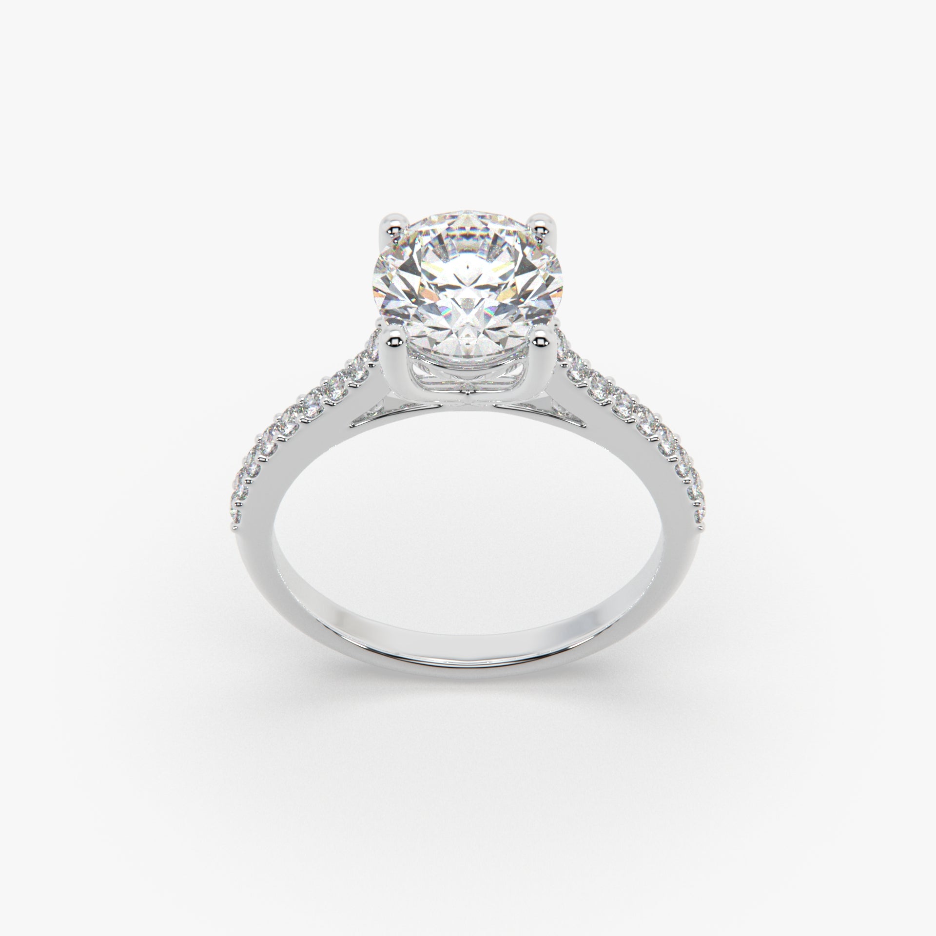 Round Solitaire Sterling Silver Ring with Pavé Band by Sstringz