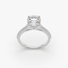 Round Solitaire Sterling Silver Ring with Pavé Band by Sstringz