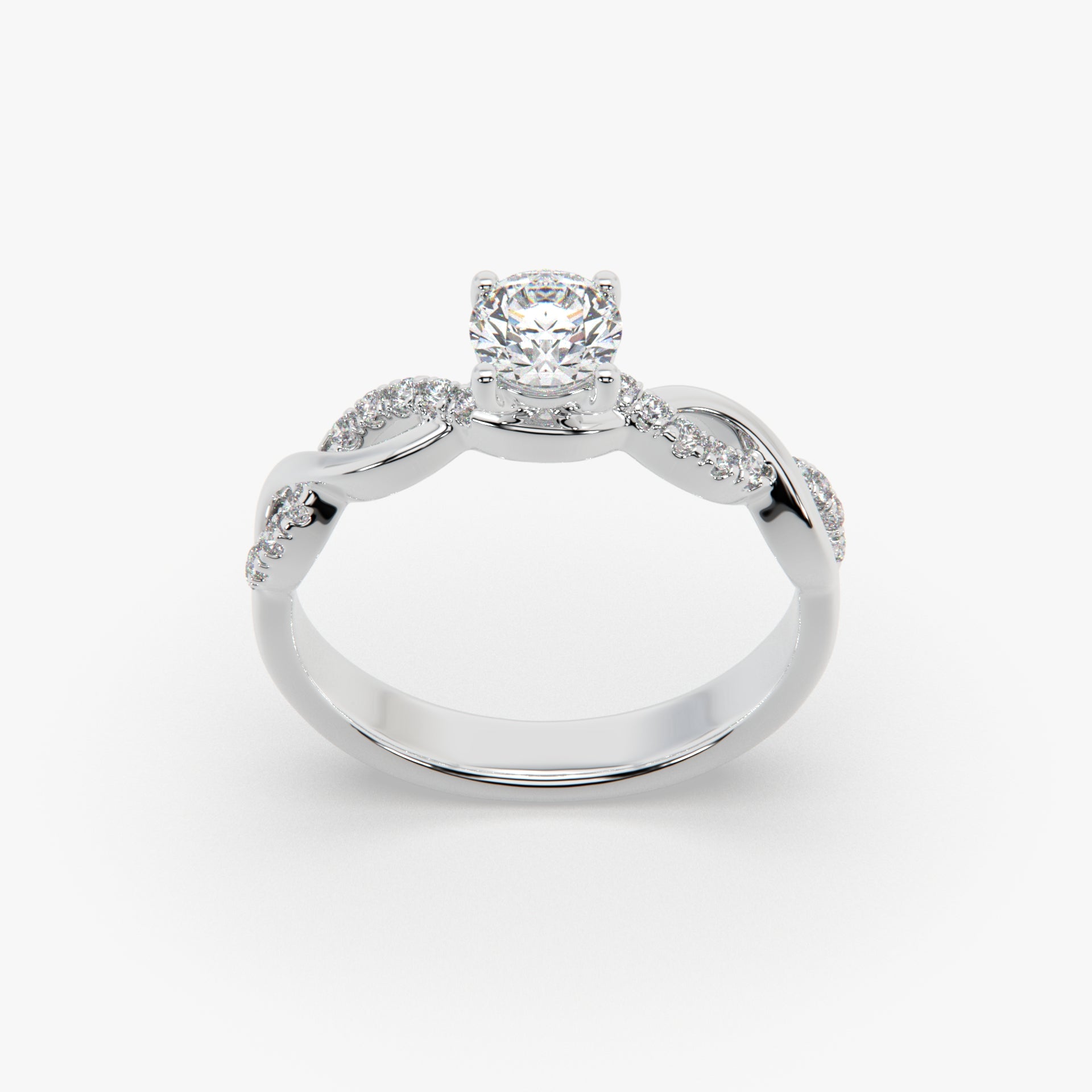 Sstringz Twisted Vine Pavé Solitaire Ring in Platinum Rhodium Finish