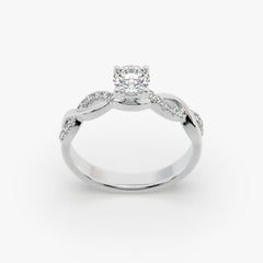 Sstringz Twisted Vine Pavé Solitaire Ring in Platinum Rhodium Finish