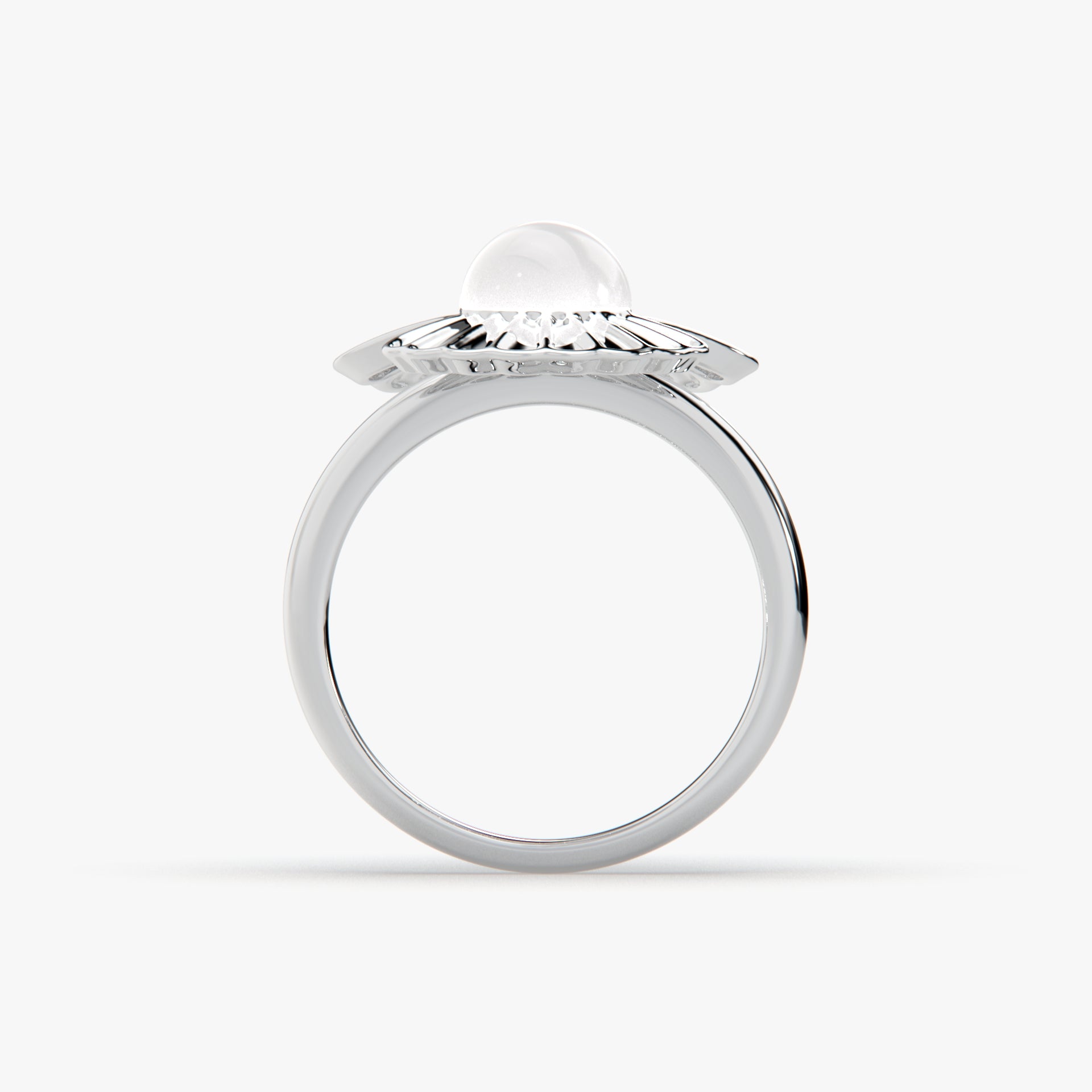Radiant Floral Bloom Pearl Ring in High-Polish Rhodium Finish