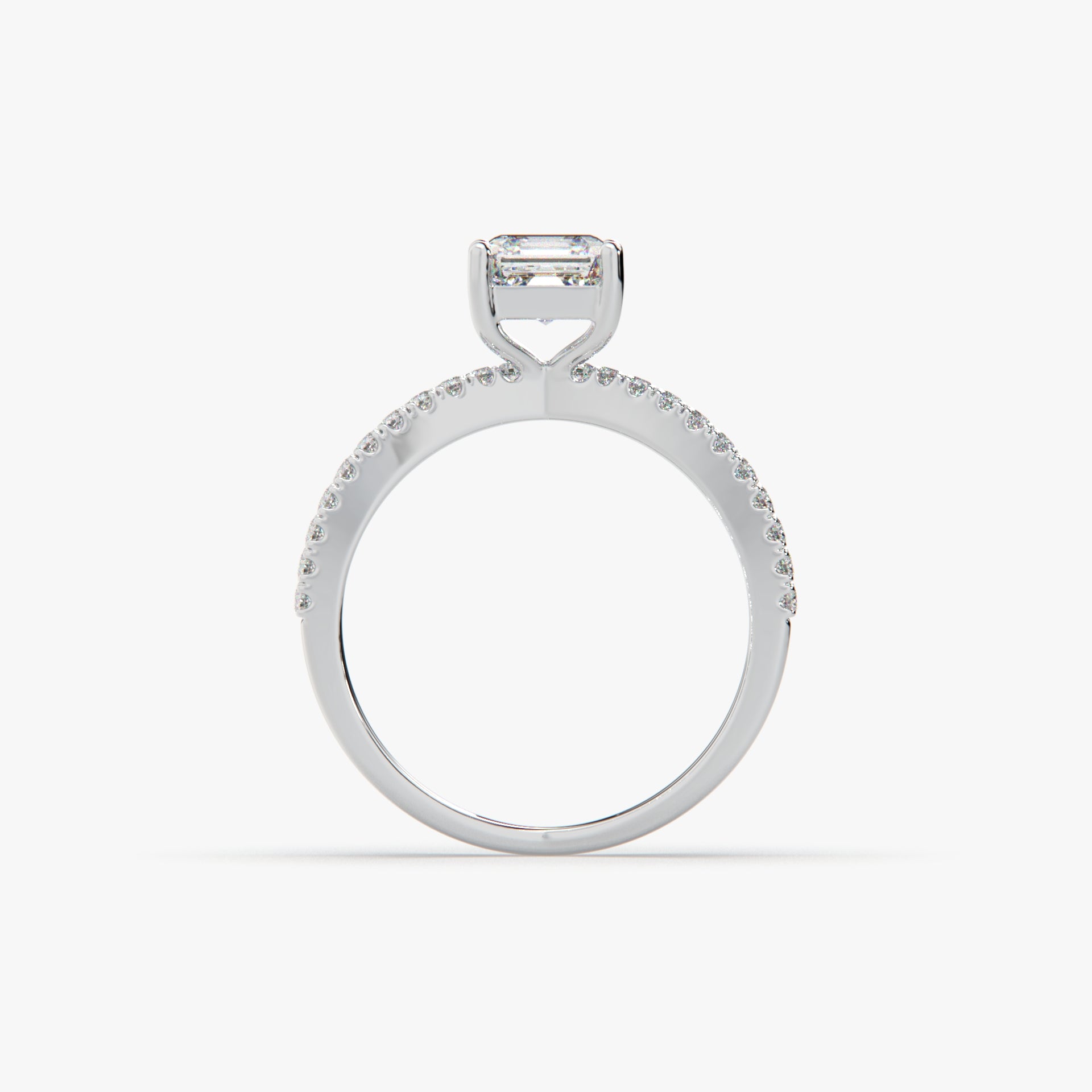 Asscher-Cut Solitaire Ring with Split Pavé Shank in Sterling Silver