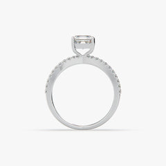 Asscher-Cut Solitaire Ring with Split Pavé Shank in Sterling Silver
