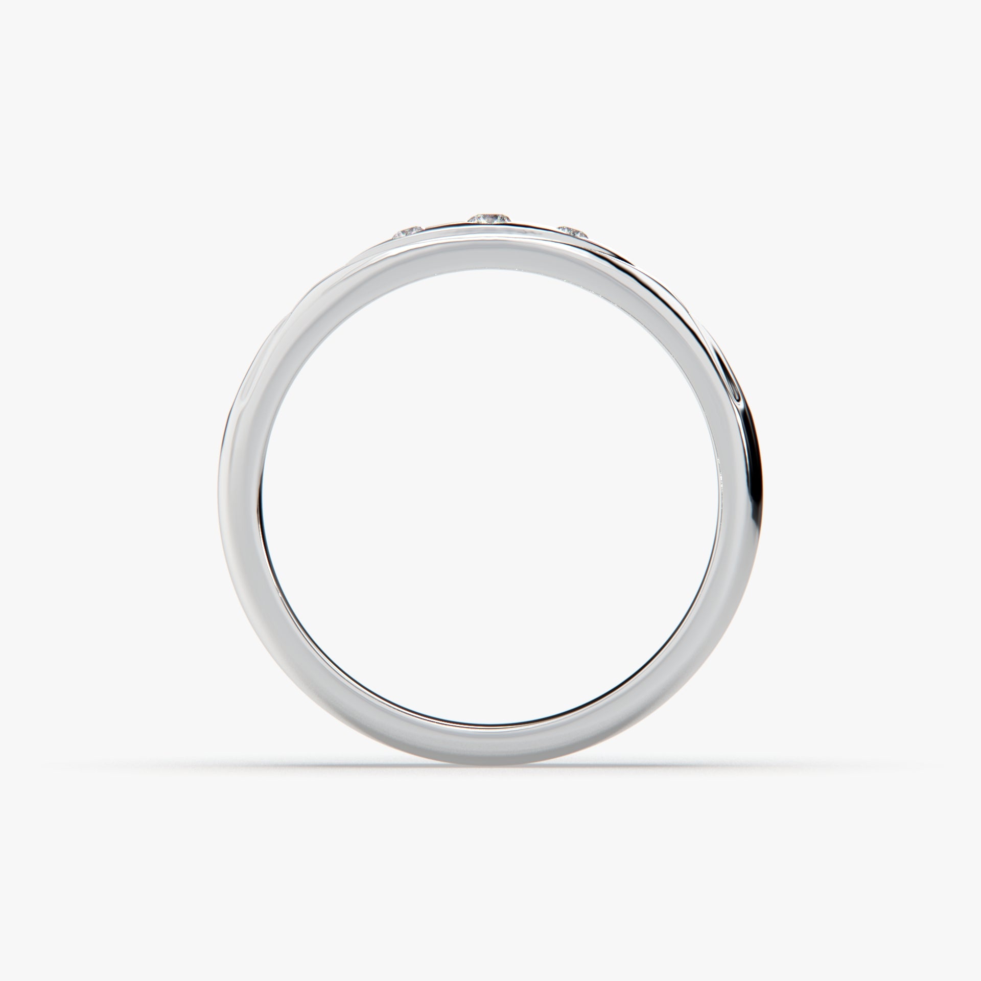 Classic Three-Stone Band Ring in High-Polish Rhodium Finish