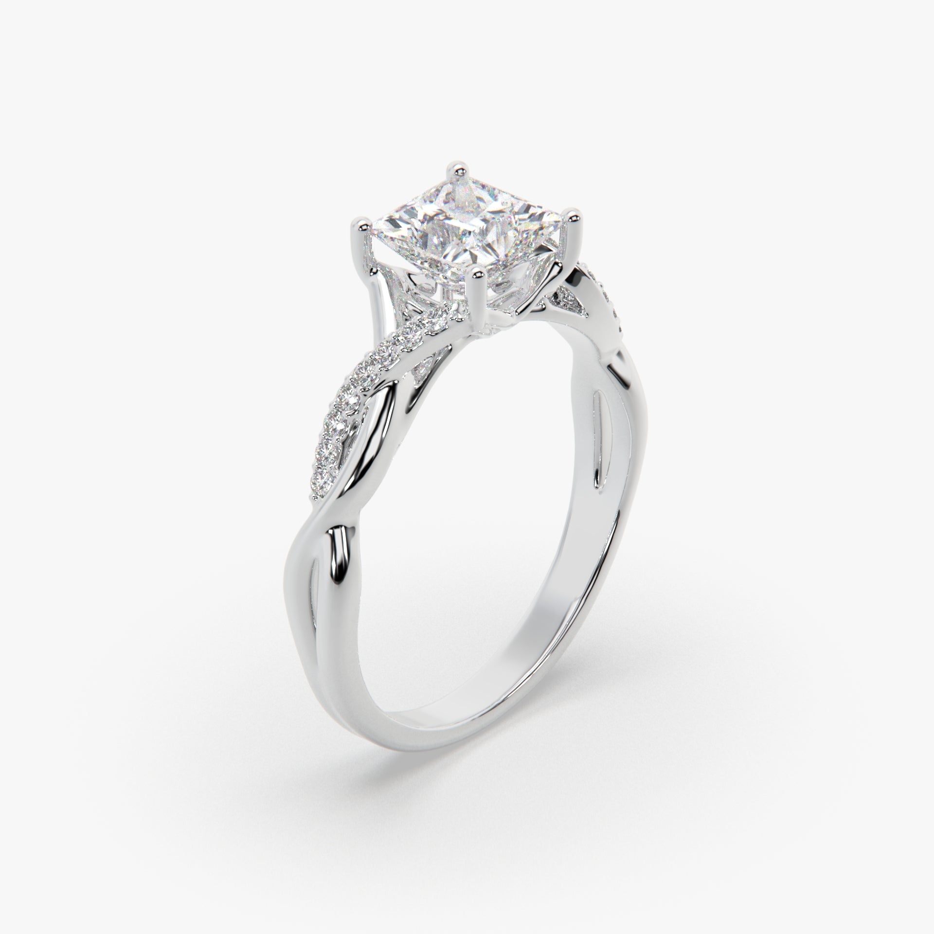 Princess-Cut Solitaire Ring with Twisted Sterling Silver