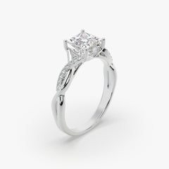 Princess-Cut Solitaire Ring with Twisted Sterling Silver