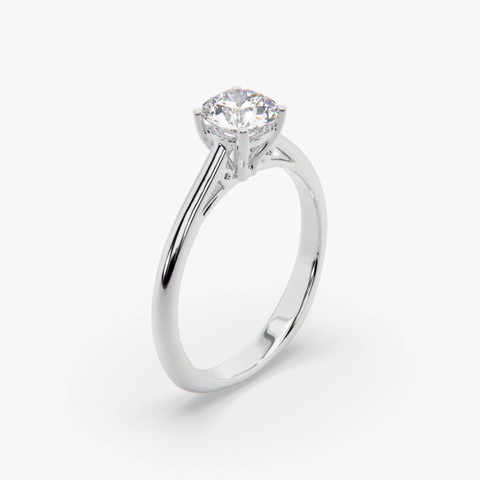Sstringz Classic Round-Solitaire Engagement Ring in Rhodium Finish – Timeless 4-Prong Setting