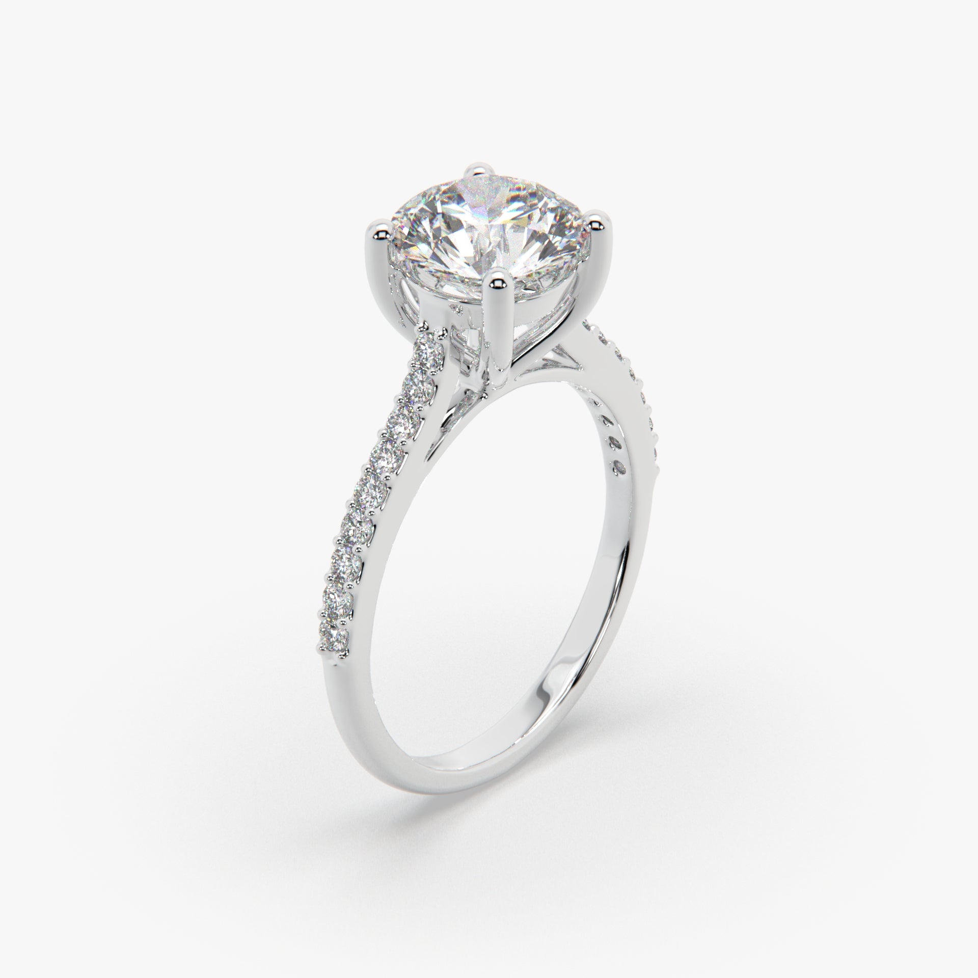 Round Solitaire Sterling Silver Ring with Pavé Band by Sstringz