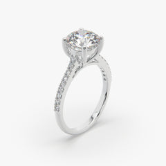 Round Solitaire Sterling Silver Ring with Pavé Band by Sstringz