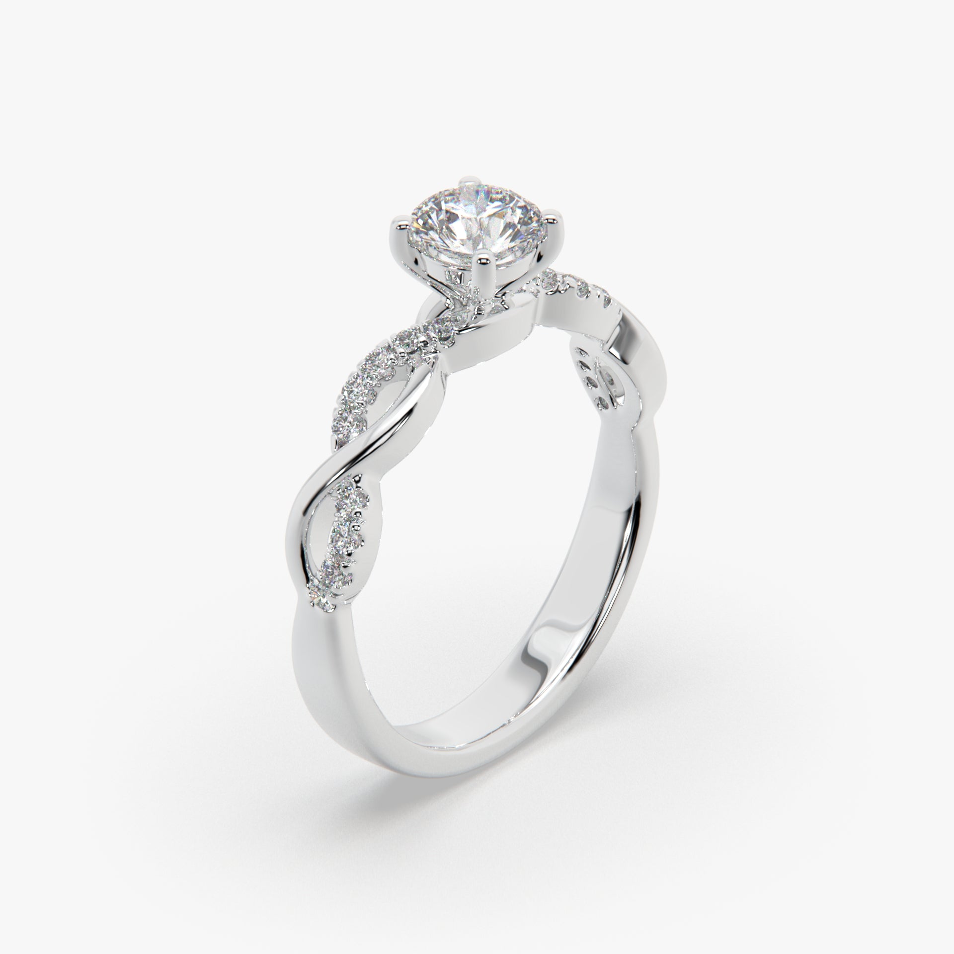 Sstringz Twisted Vine Pavé Solitaire Ring in Platinum Rhodium Finish