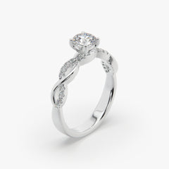 Sstringz Twisted Vine Pavé Solitaire Ring in Platinum Rhodium Finish