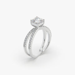 Asscher-Cut Solitaire Ring with Split Pavé Shank in Sterling Silver