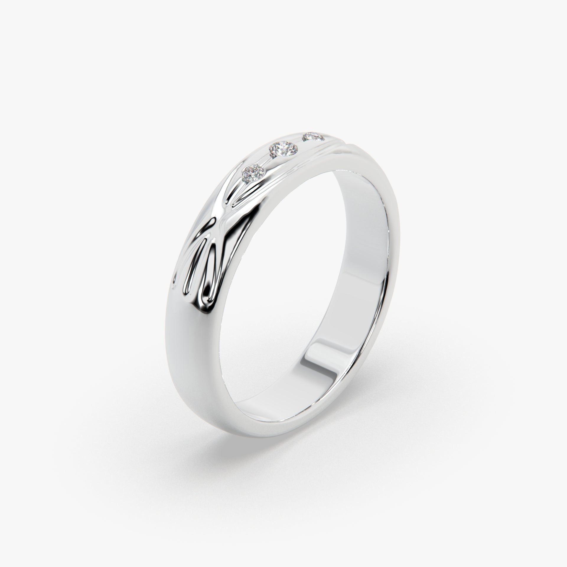 Classic Three-Stone Band Ring in High-Polish Rhodium Finish