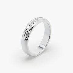 Classic Three-Stone Band Ring in High-Polish Rhodium Finish