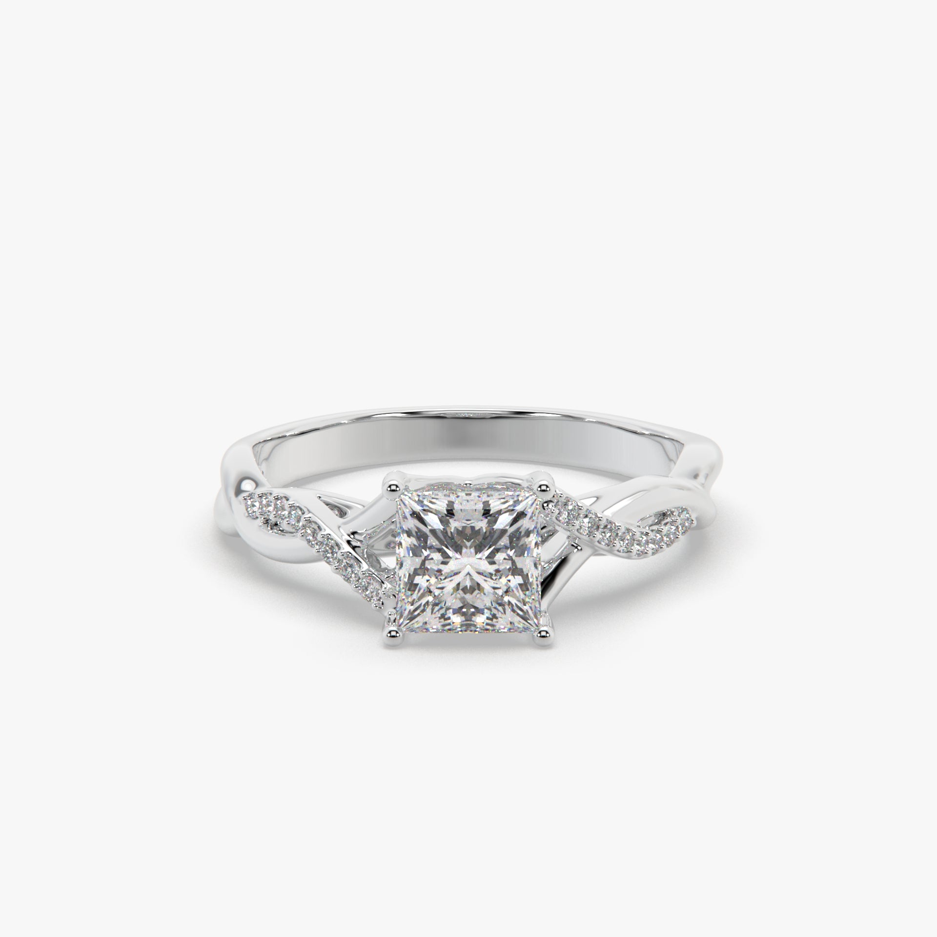Princess-Cut Solitaire Ring with Twisted Sterling Silver