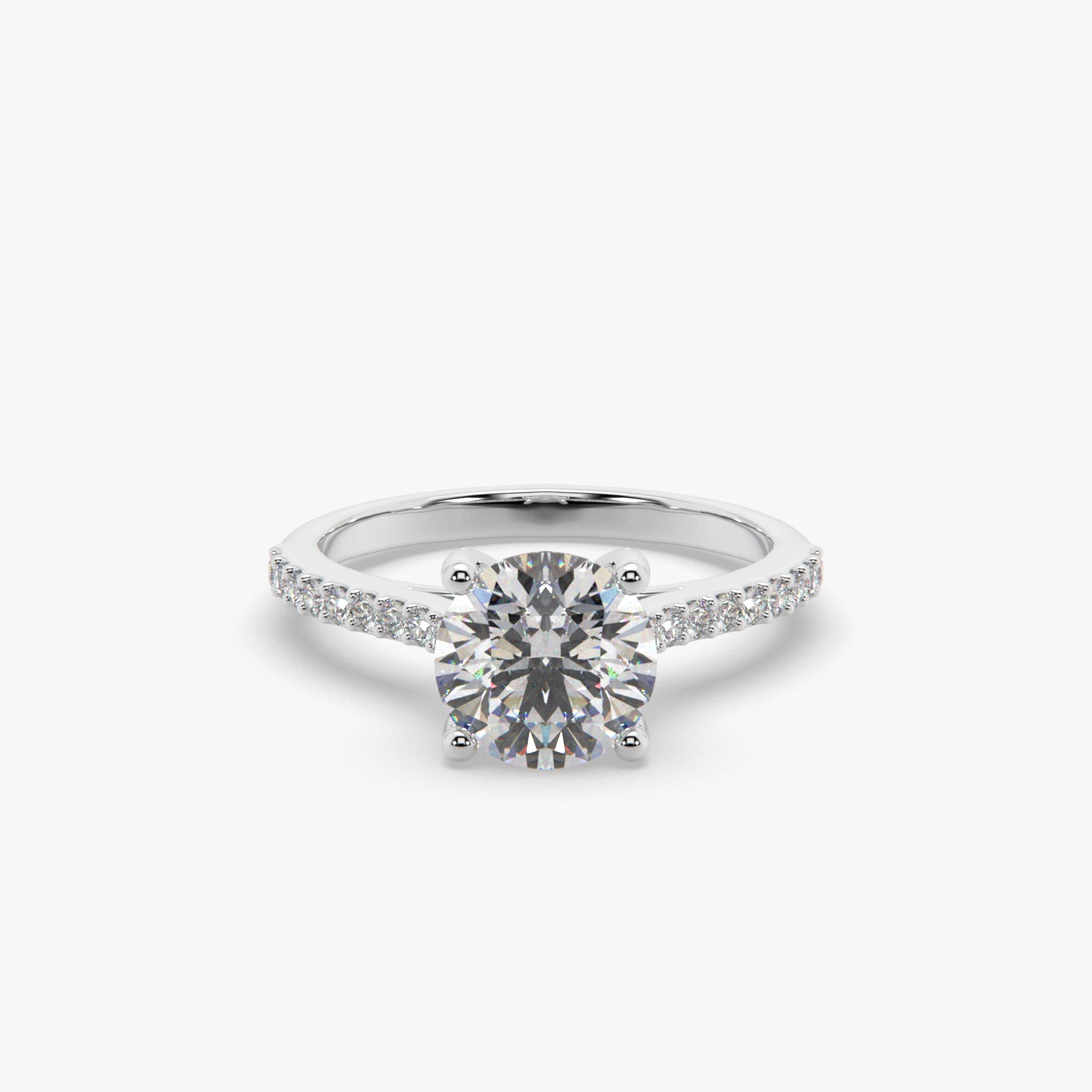Round Solitaire Sterling Silver Ring with Pavé Band by Sstringz
