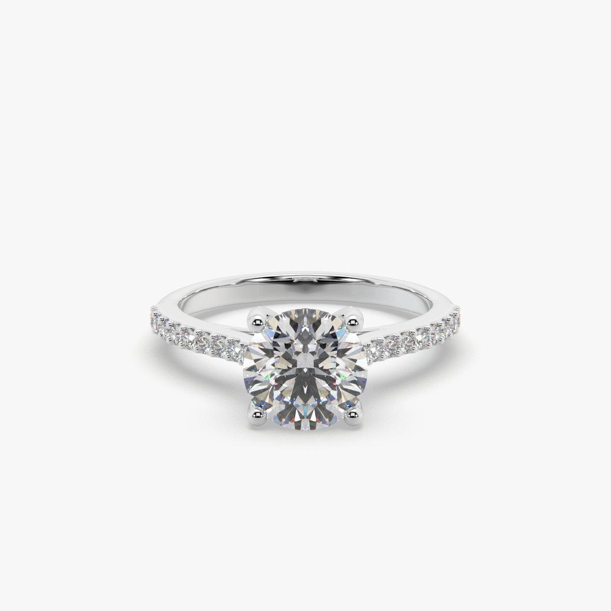 Round Solitaire Sterling Silver Ring with Pavé Band by Sstringz