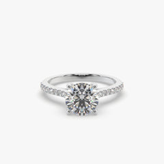 Round Solitaire Sterling Silver Ring with Pavé Band by Sstringz