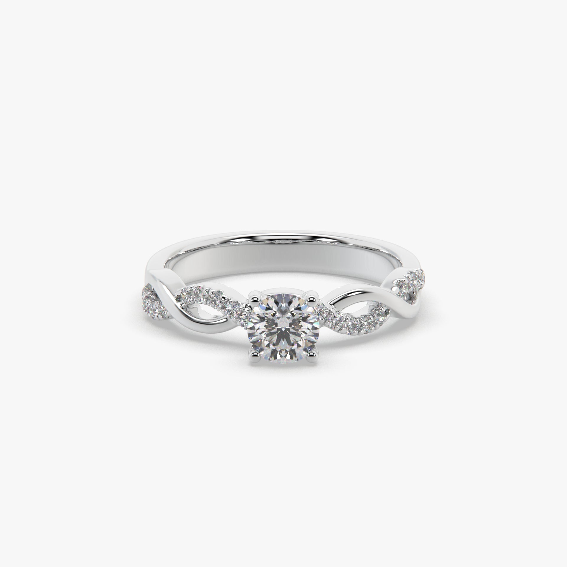Sstringz Twisted Vine Pavé Solitaire Ring in Platinum Rhodium Finish
