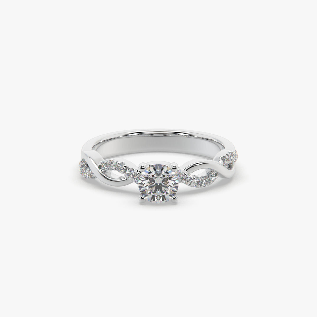 Sstringz Twisted Vine Pavé Solitaire Ring in Platinum Rhodium Finish