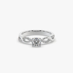 Sstringz Twisted Vine Pavé Solitaire Ring in Platinum Rhodium Finish