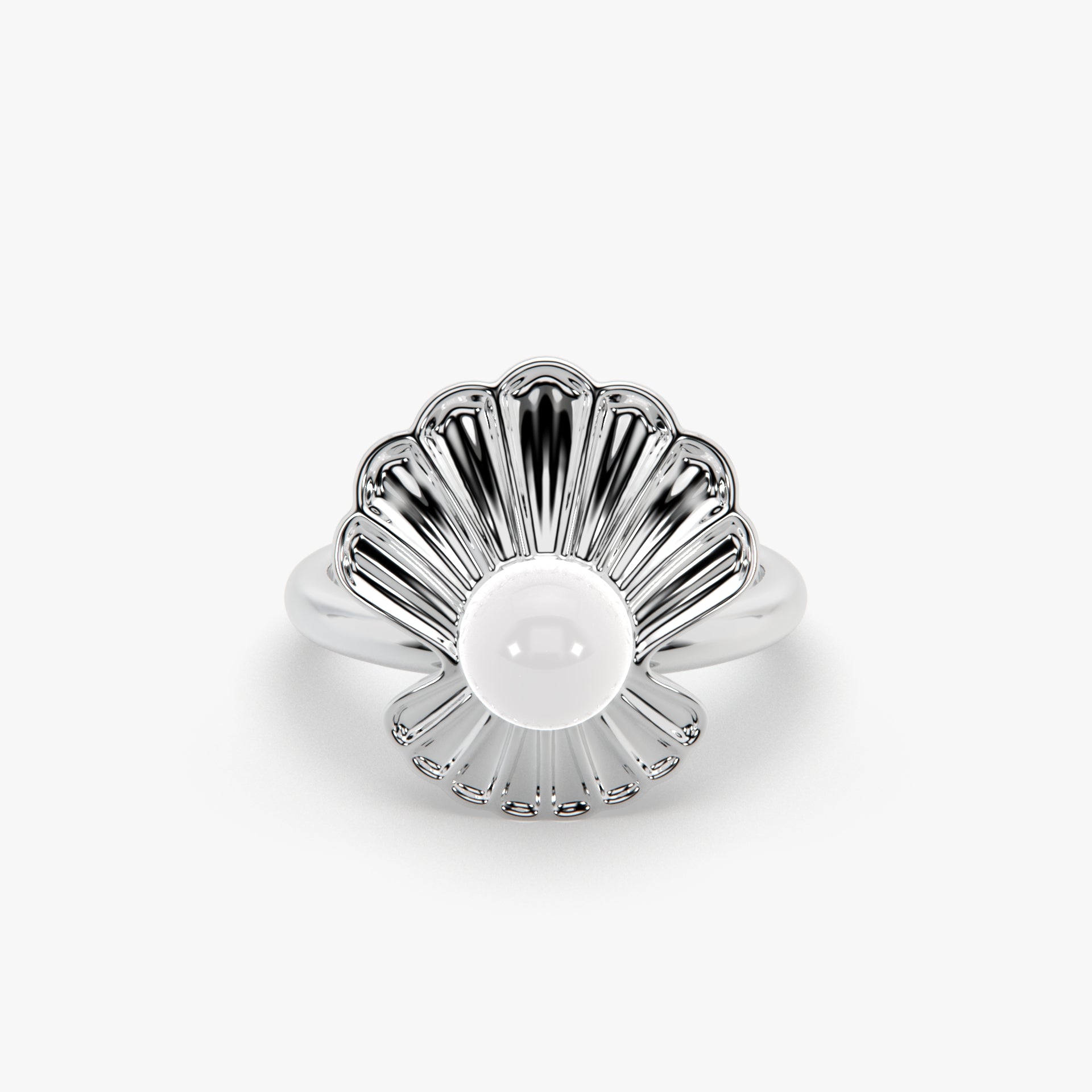 Radiant Floral Bloom Pearl Ring in High-Polish Rhodium Finish