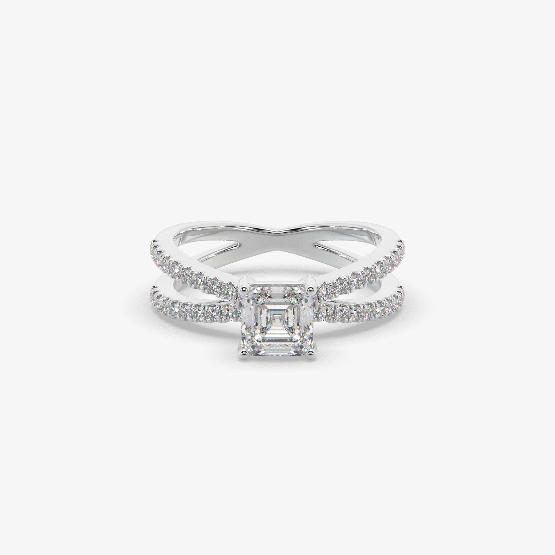 Asscher-Cut Solitaire Ring with Split Pavé Shank in Sterling Silver