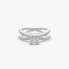 Asscher-Cut Solitaire Ring with Split Pavé Shank in Sterling Silver
