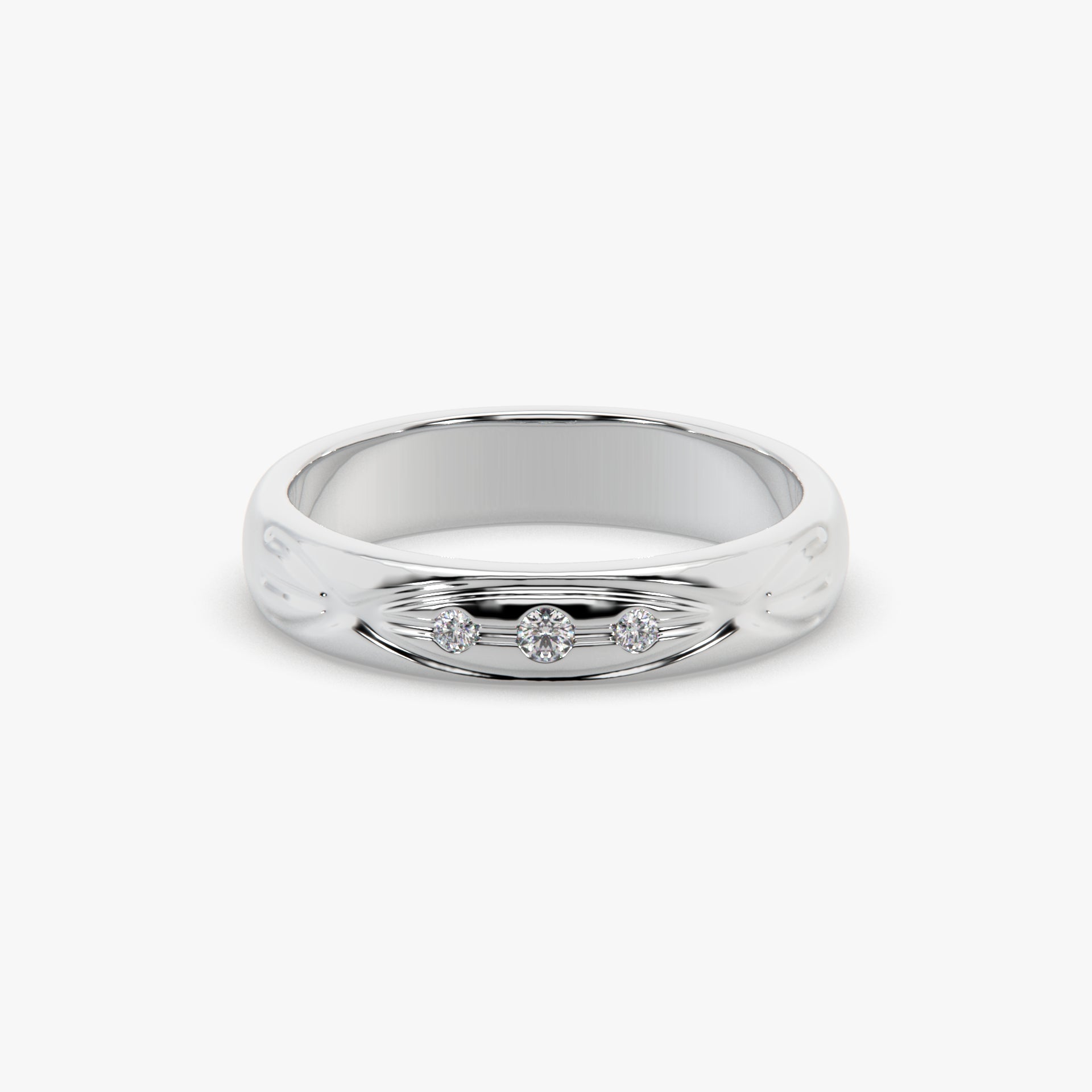 Classic Three-Stone Band Ring in High-Polish Rhodium Finish