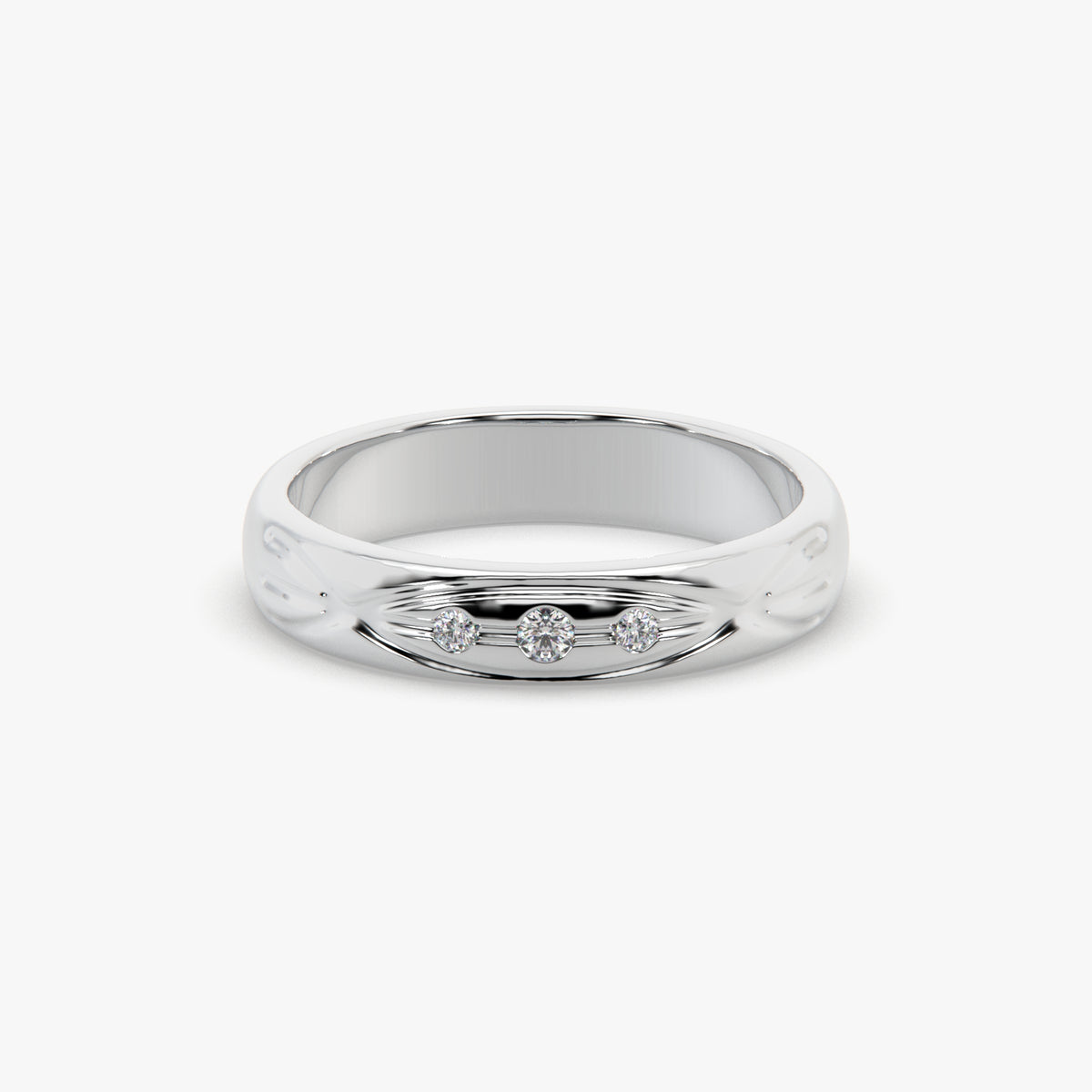 Classic Three-Stone Band Ring in High-Polish Rhodium Finish
