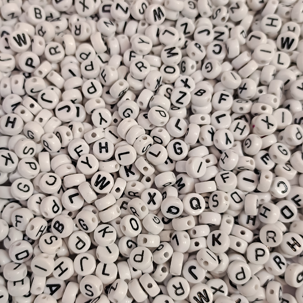ACRYLIC BEADS ALPHABET BLACK AND WHITE  PACK (40 pieces)
