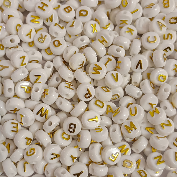 ACRYLIC BEADS ALPHABET GOLDEN AND WHITE PACK (40 Pieces)